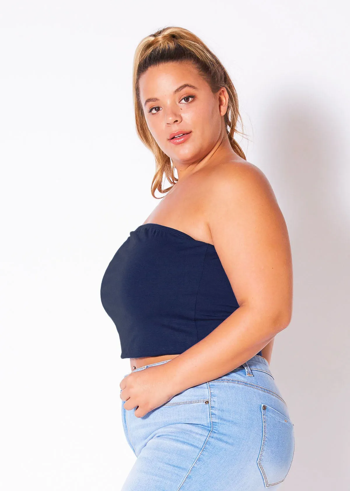Plus Size Women's Sleeveless Cropped Tube Top