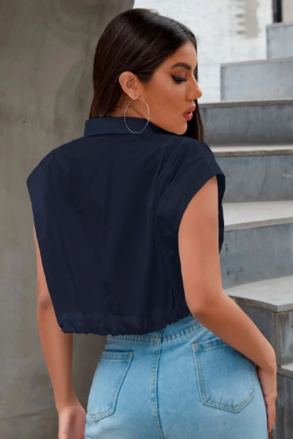 Pocket Patched Button Up Blouse
