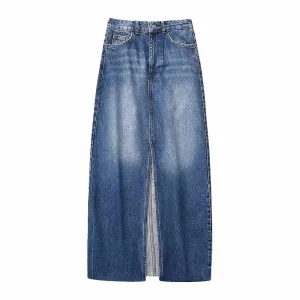 Pre Order:  High Front Slit Denim Skirt