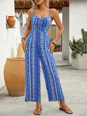 Printed Spaghetti Strap Wide Leg Jumpsuit