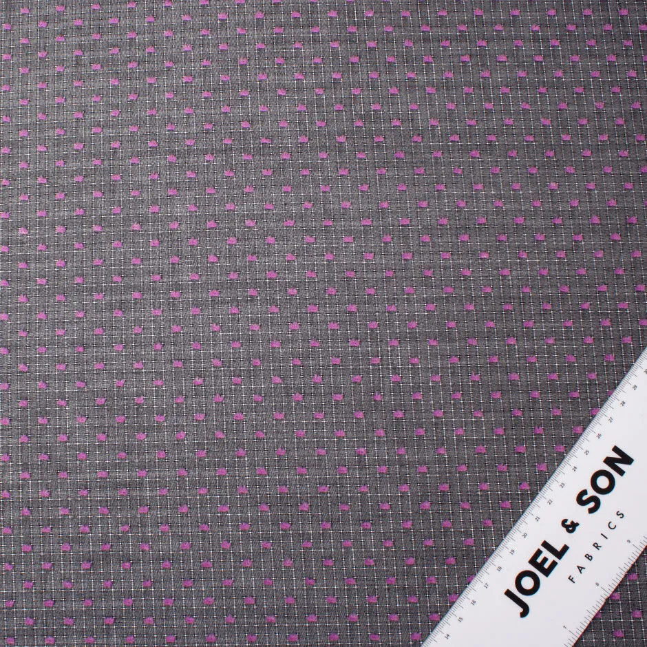 Purple Spotted Black Cotton Voile Jacquard