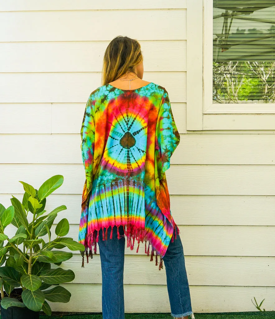 Radiant Spectrum Poncho Hand Dyed Tunic Kaftan Blouse Oversize Top