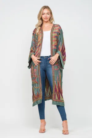 RAJ MEGHAN HUNTER GREEN THICK STITCH EMBROIDERED DUSTER