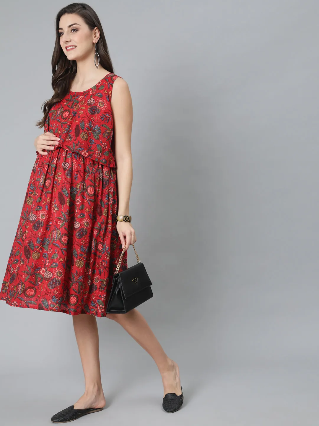 Red Floral Print Dress