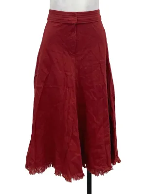 Red Frayed Denim Skater Skirt