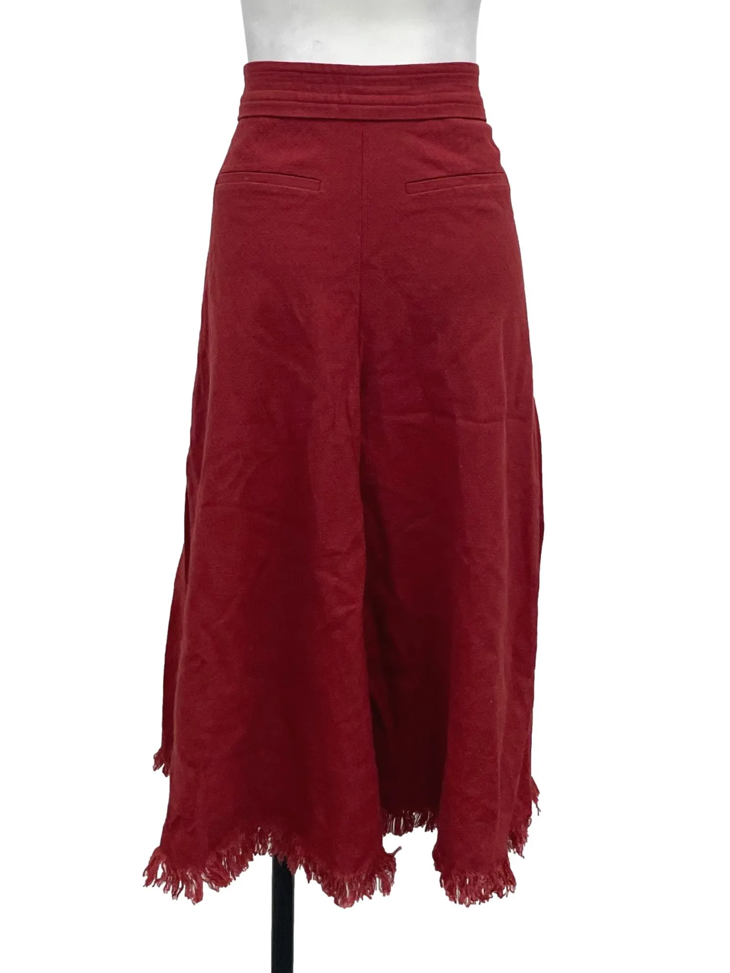 Red Frayed Denim Skater Skirt
