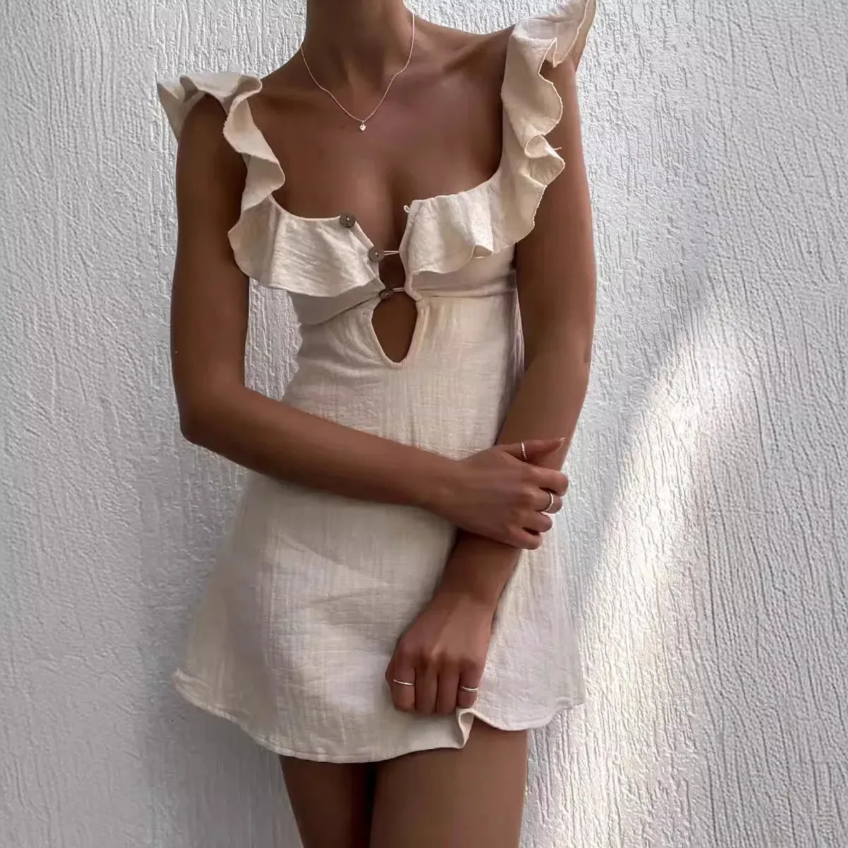 Retro Mini Beach Dress Fashion Sexy Ruffled Strap Dress Short Dress Vestidos