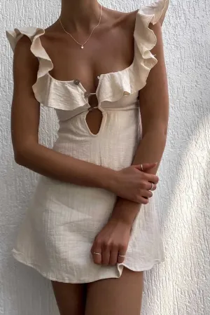 Retro Mini Beach Dress Fashion Sexy Ruffled Strap Dress Short Dress Vestidos