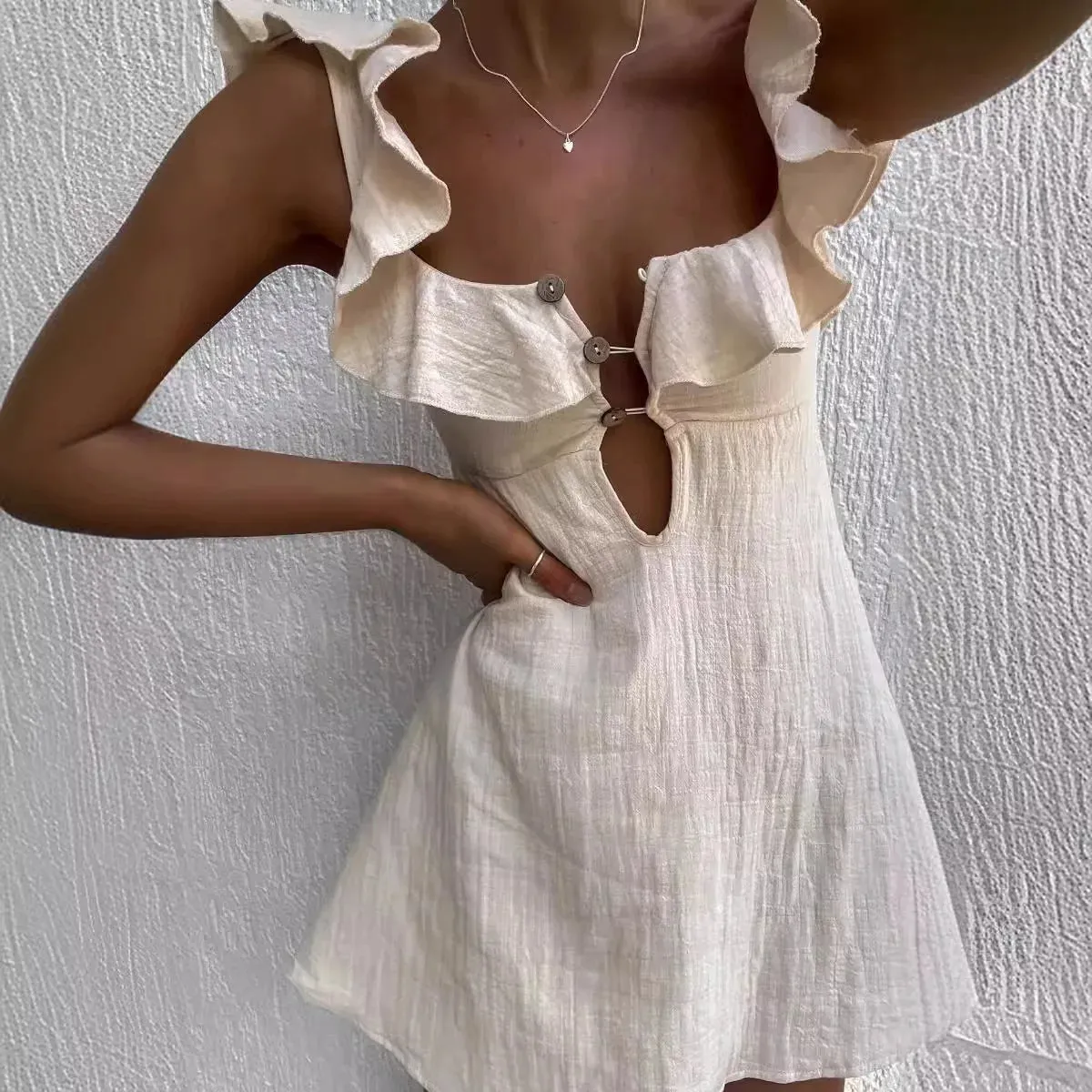 Retro Mini Beach Dress Fashion Sexy Ruffled Strap Dress Short Dress Vestidos