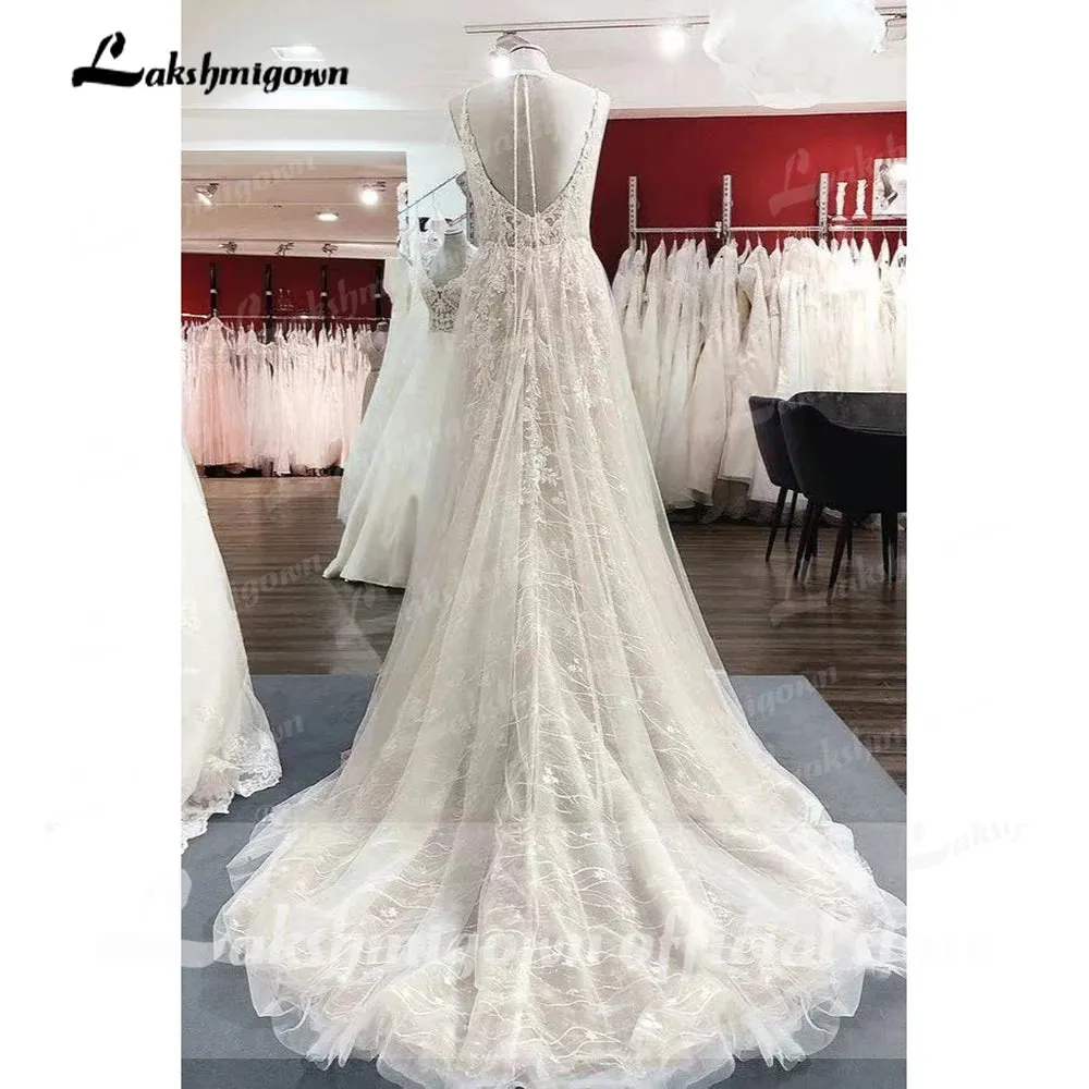 Robes de Mariage Boho Chic Wedding Dress V Neck Lace Tulle Bohomian Beach Bridal Gowns vestido