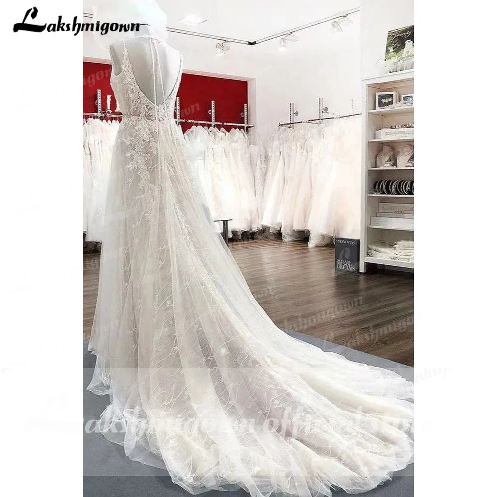 Robes de Mariage Boho Chic Wedding Dress V Neck Lace Tulle Bohomian Beach Bridal Gowns vestido