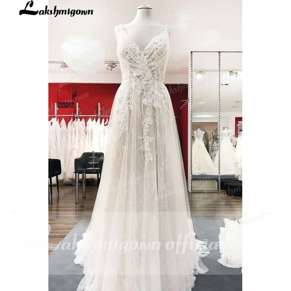 Robes de Mariage Boho Chic Wedding Dress V Neck Lace Tulle Bohomian Beach Bridal Gowns vestido