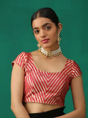 Royal Red Banarasi Diagonal Stripes Blouse