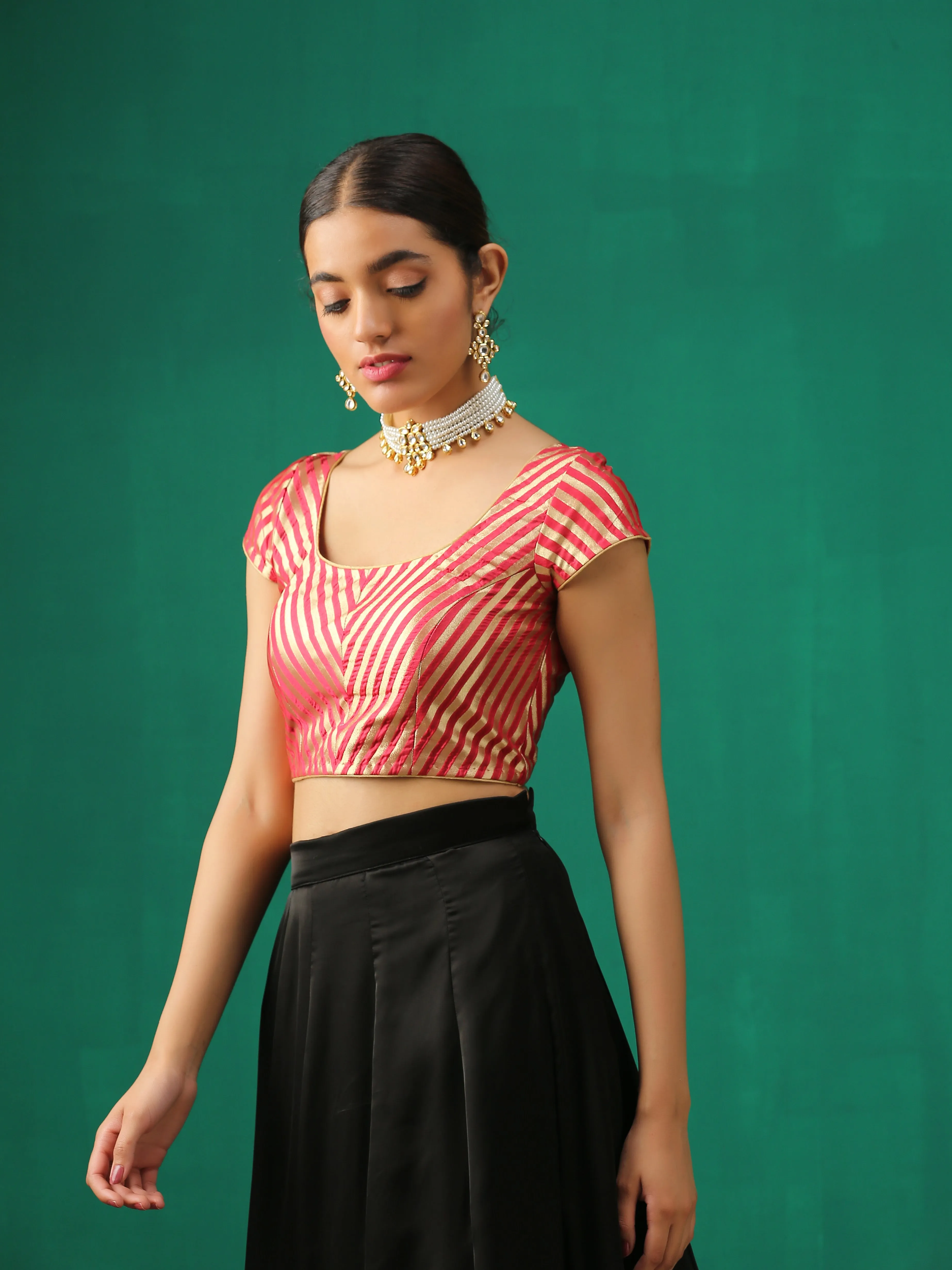 Royal Red Banarasi Diagonal Stripes Blouse