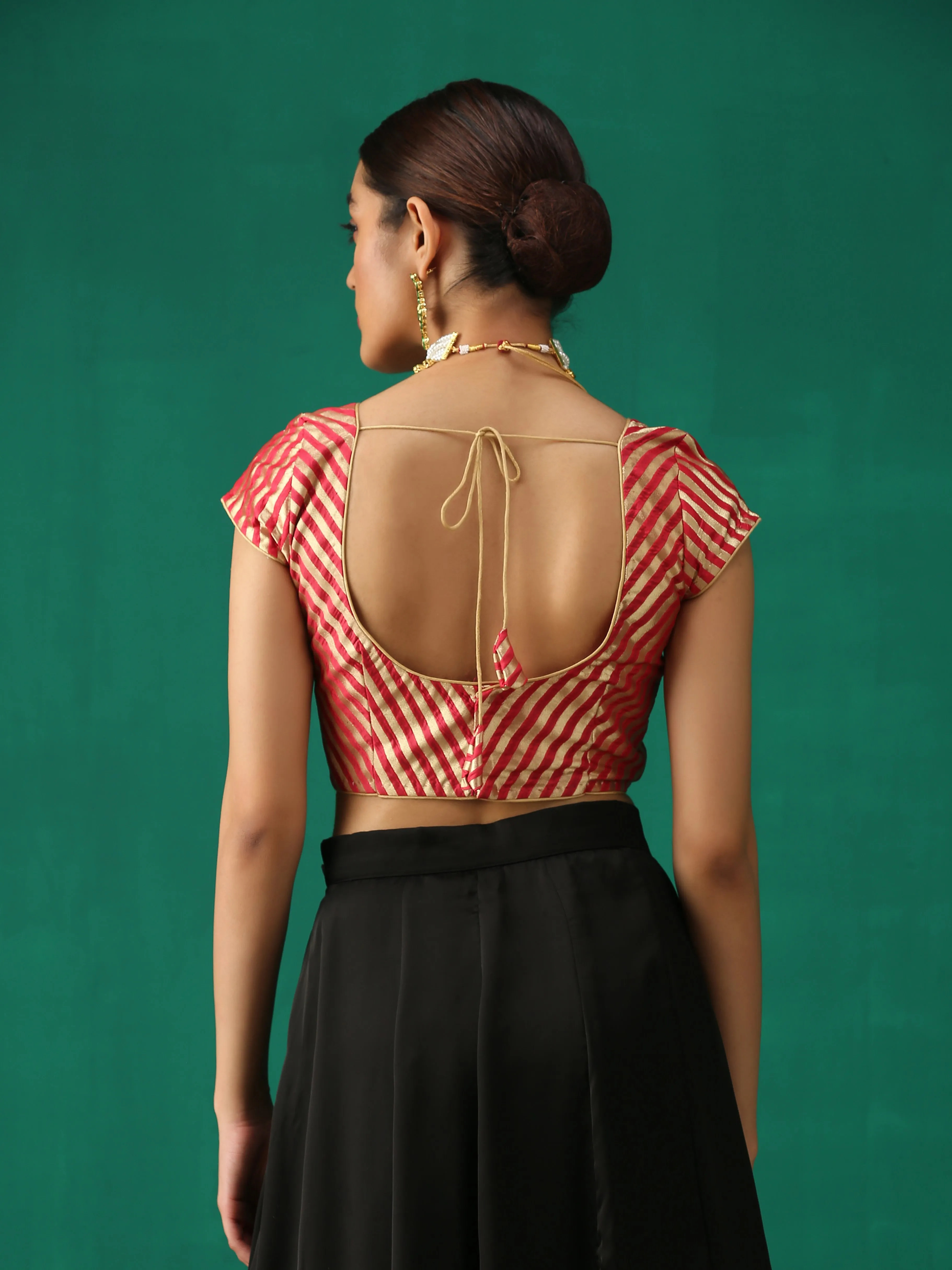 Royal Red Banarasi Diagonal Stripes Blouse