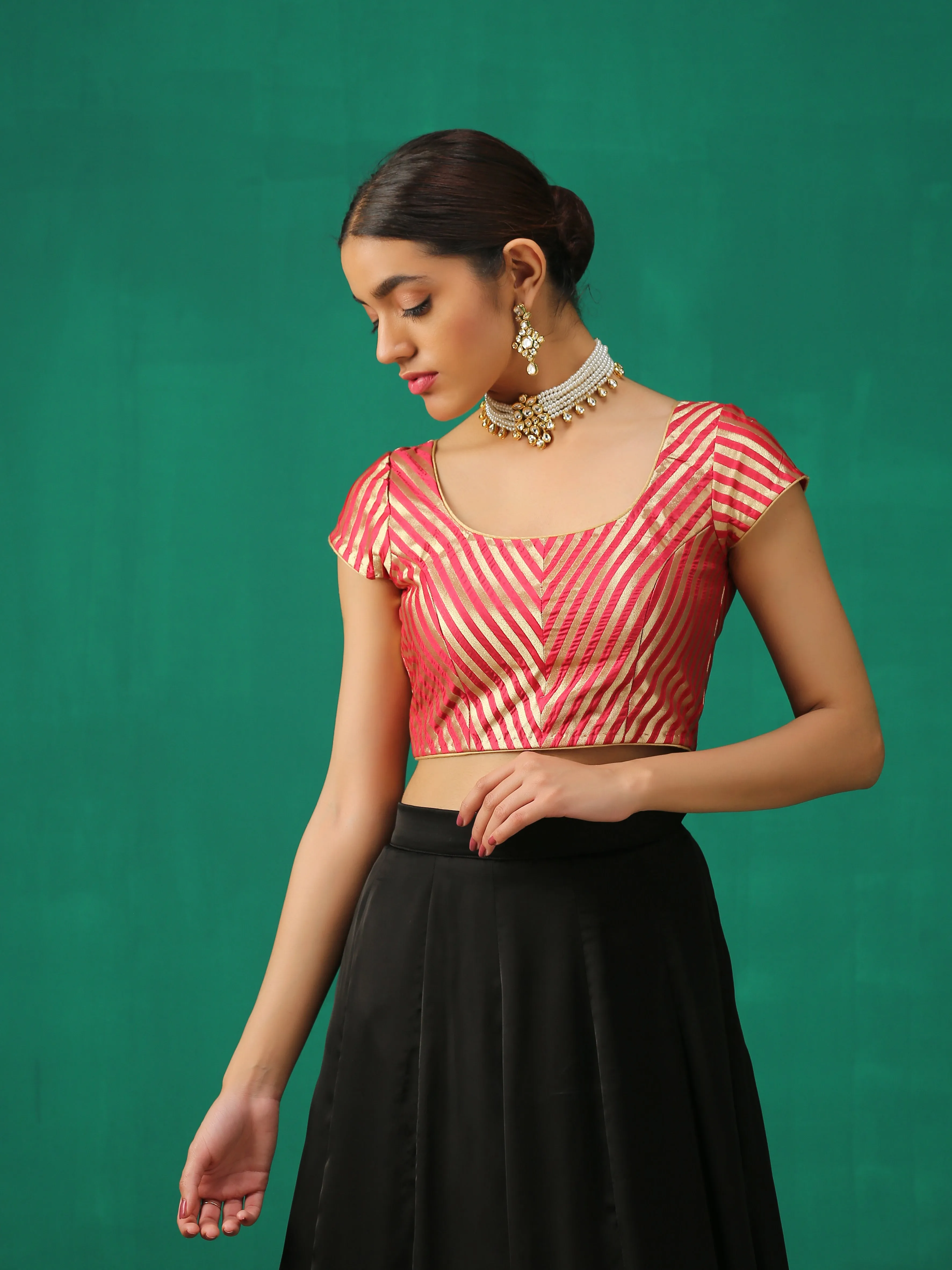 Royal Red Banarasi Diagonal Stripes Blouse