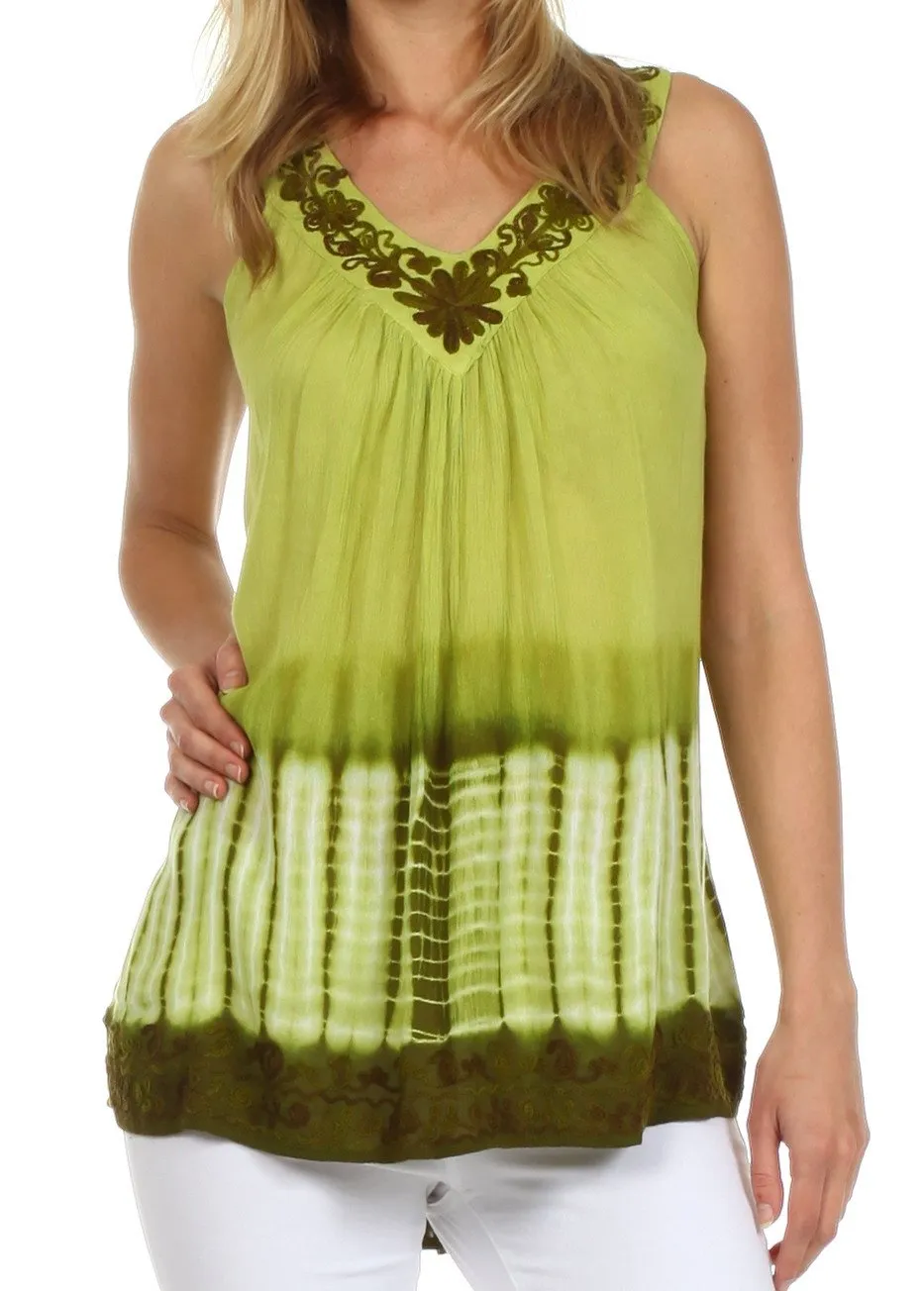 Sakkas Ombre Tie Dye Gauzy Crepe Sleeveless Relaxed Fit Top / Blouse