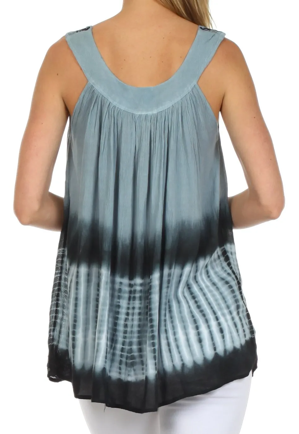 Sakkas Ombre Tie Dye Gauzy Crepe Sleeveless Relaxed Fit Top / Blouse