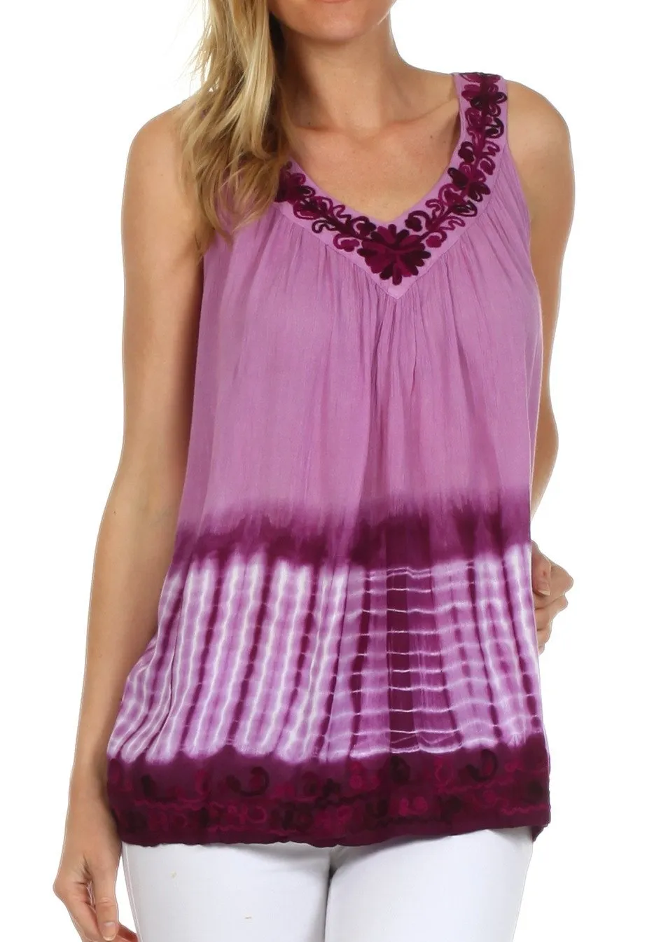 Sakkas Ombre Tie Dye Gauzy Crepe Sleeveless Relaxed Fit Top / Blouse