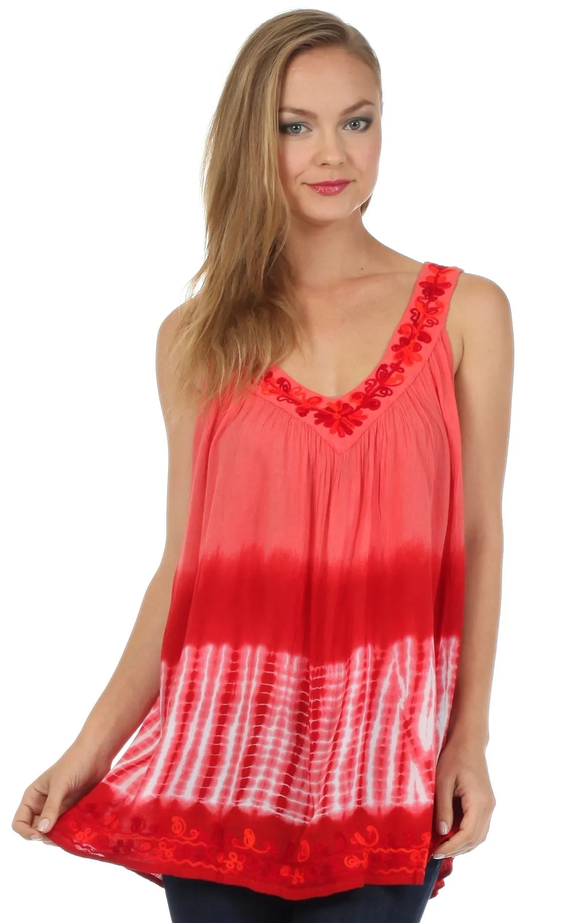 Sakkas Ombre Tie Dye Gauzy Crepe Sleeveless Relaxed Fit Top / Blouse