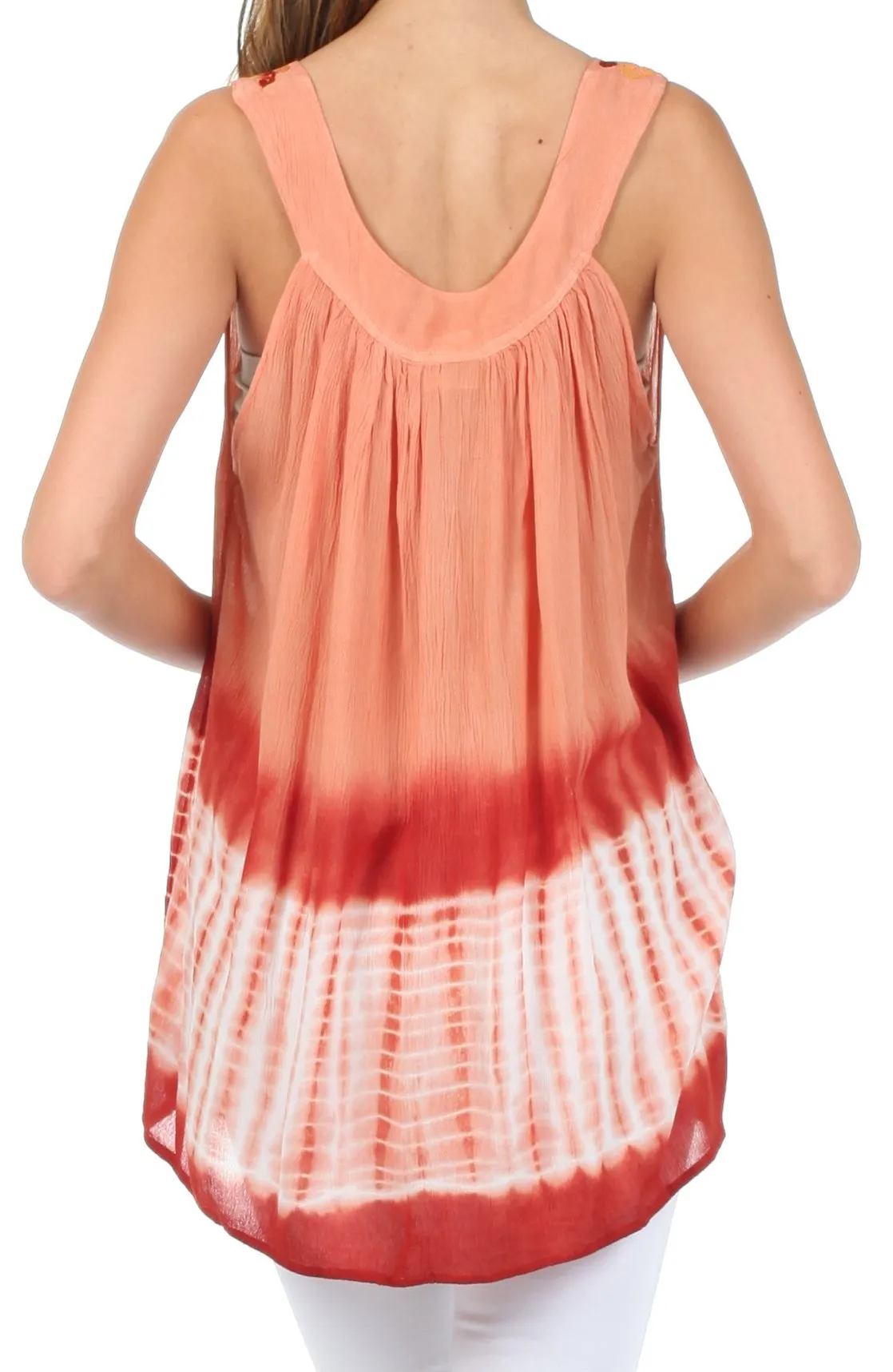 Sakkas Ombre Tie Dye Gauzy Crepe Sleeveless Relaxed Fit Top / Blouse