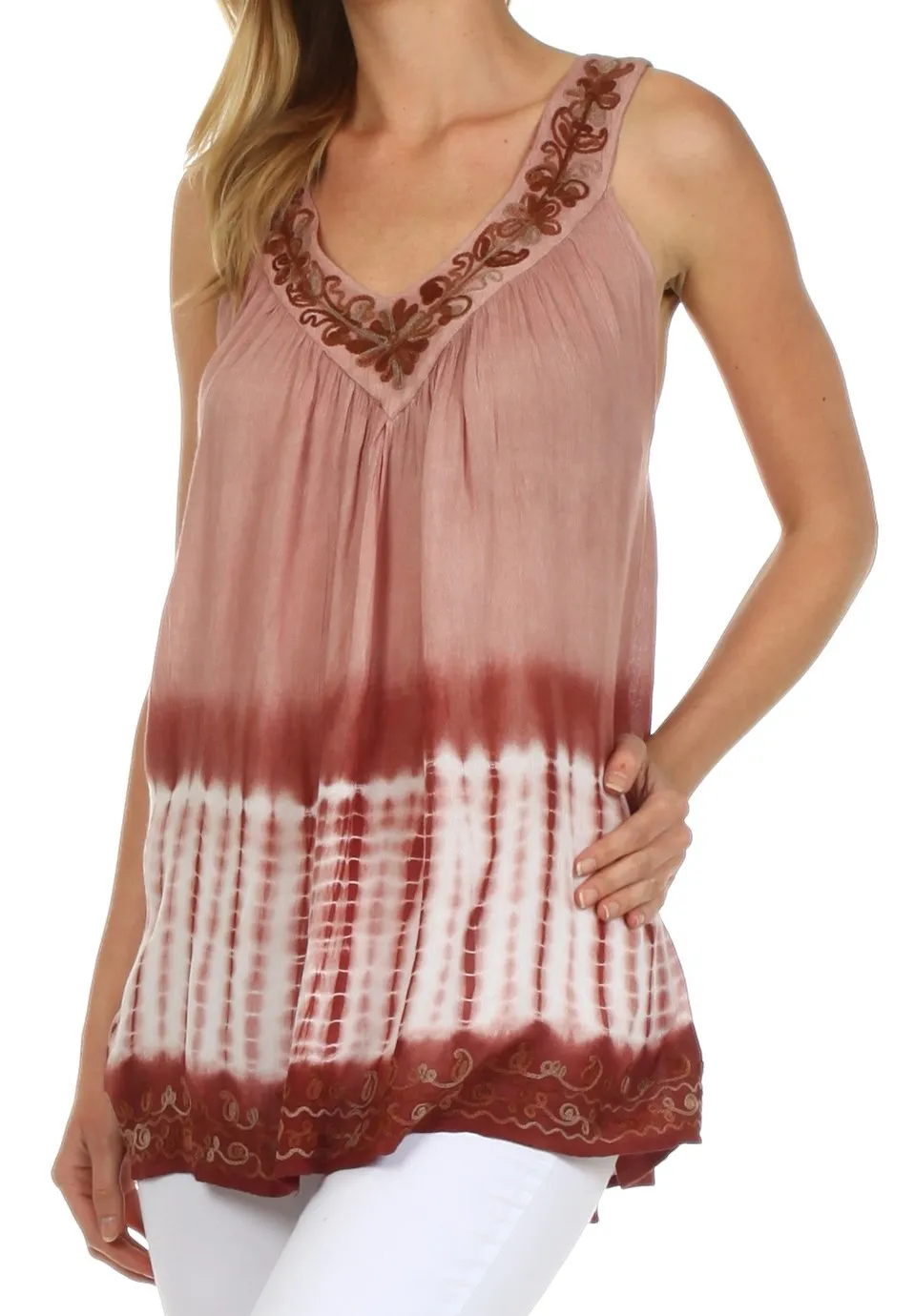 Sakkas Ombre Tie Dye Gauzy Crepe Sleeveless Relaxed Fit Top / Blouse