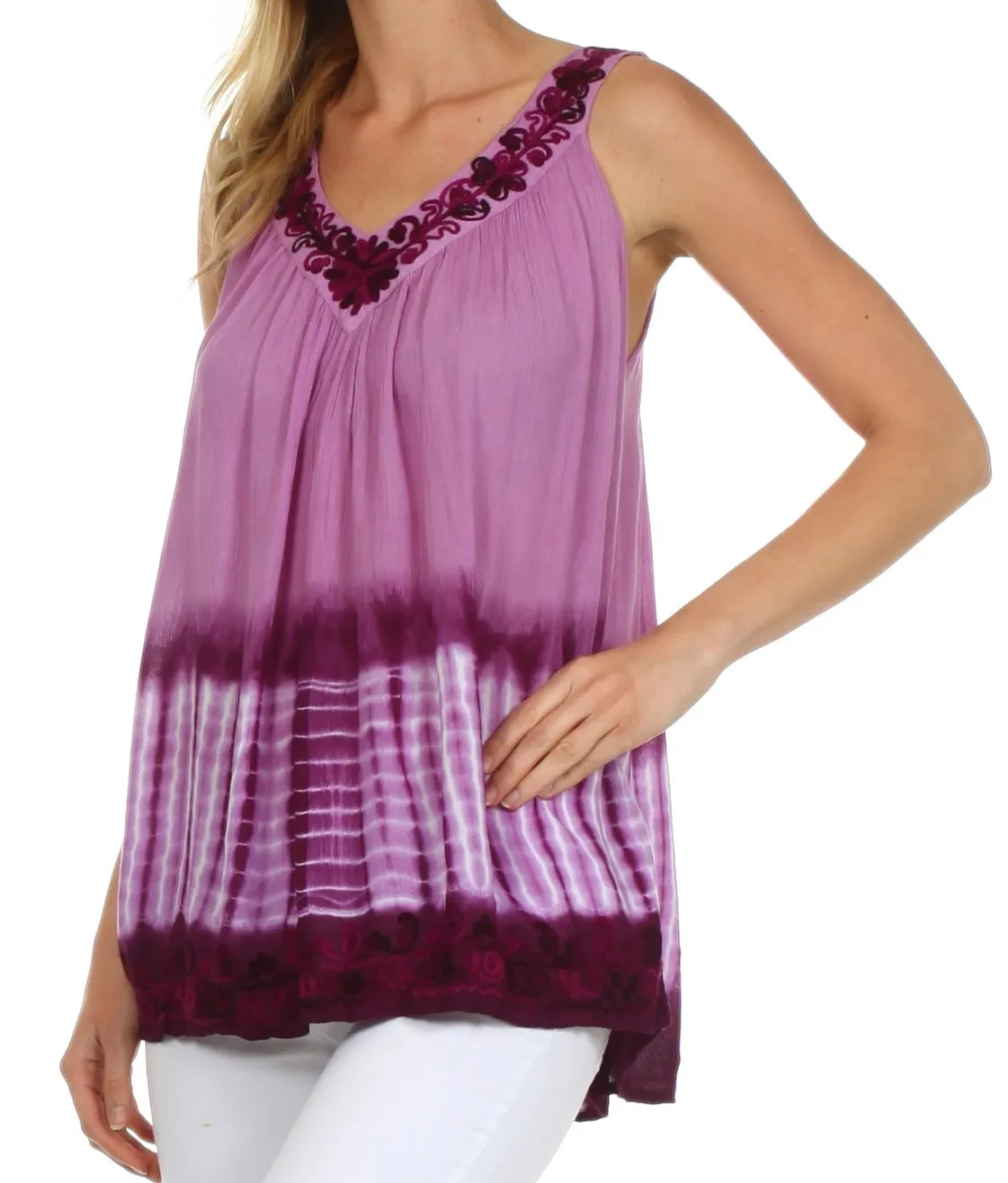 Sakkas Ombre Tie Dye Gauzy Crepe Sleeveless Relaxed Fit Top / Blouse