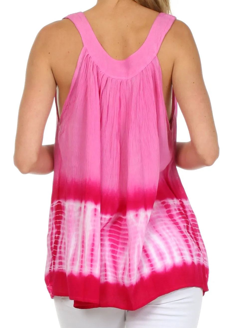 Sakkas Ombre Tie Dye Gauzy Crepe Sleeveless Relaxed Fit Top / Blouse