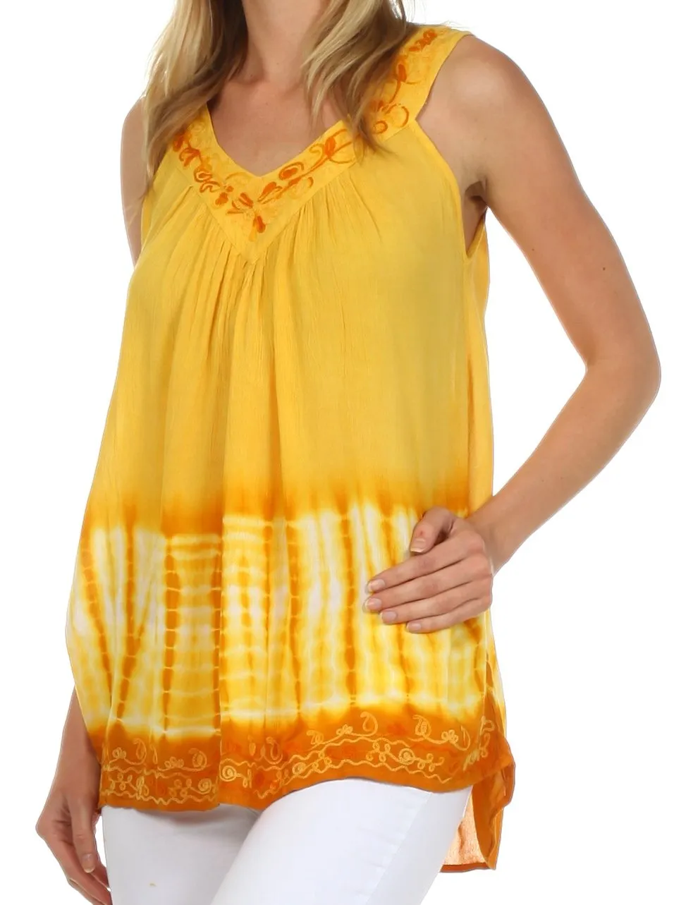 Sakkas Ombre Tie Dye Gauzy Crepe Sleeveless Relaxed Fit Top / Blouse