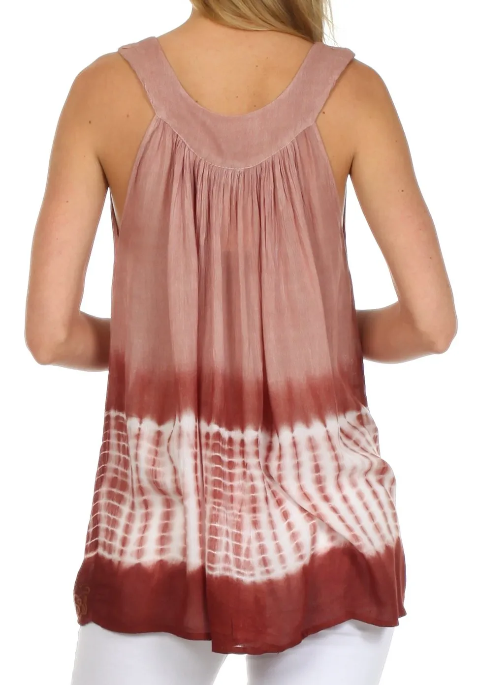Sakkas Ombre Tie Dye Gauzy Crepe Sleeveless Relaxed Fit Top / Blouse