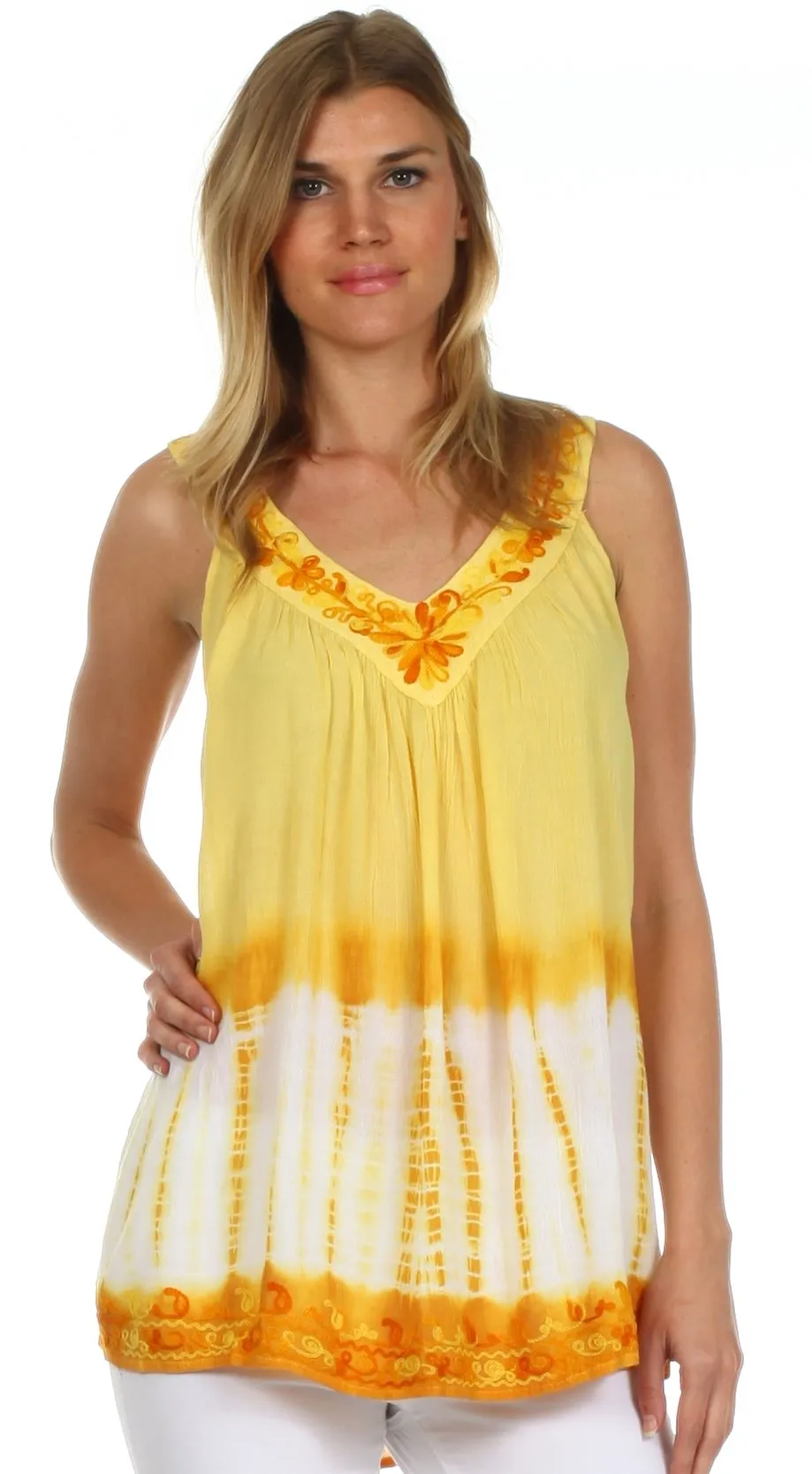 Sakkas Ombre Tie Dye Gauzy Crepe Sleeveless Relaxed Fit Top / Blouse