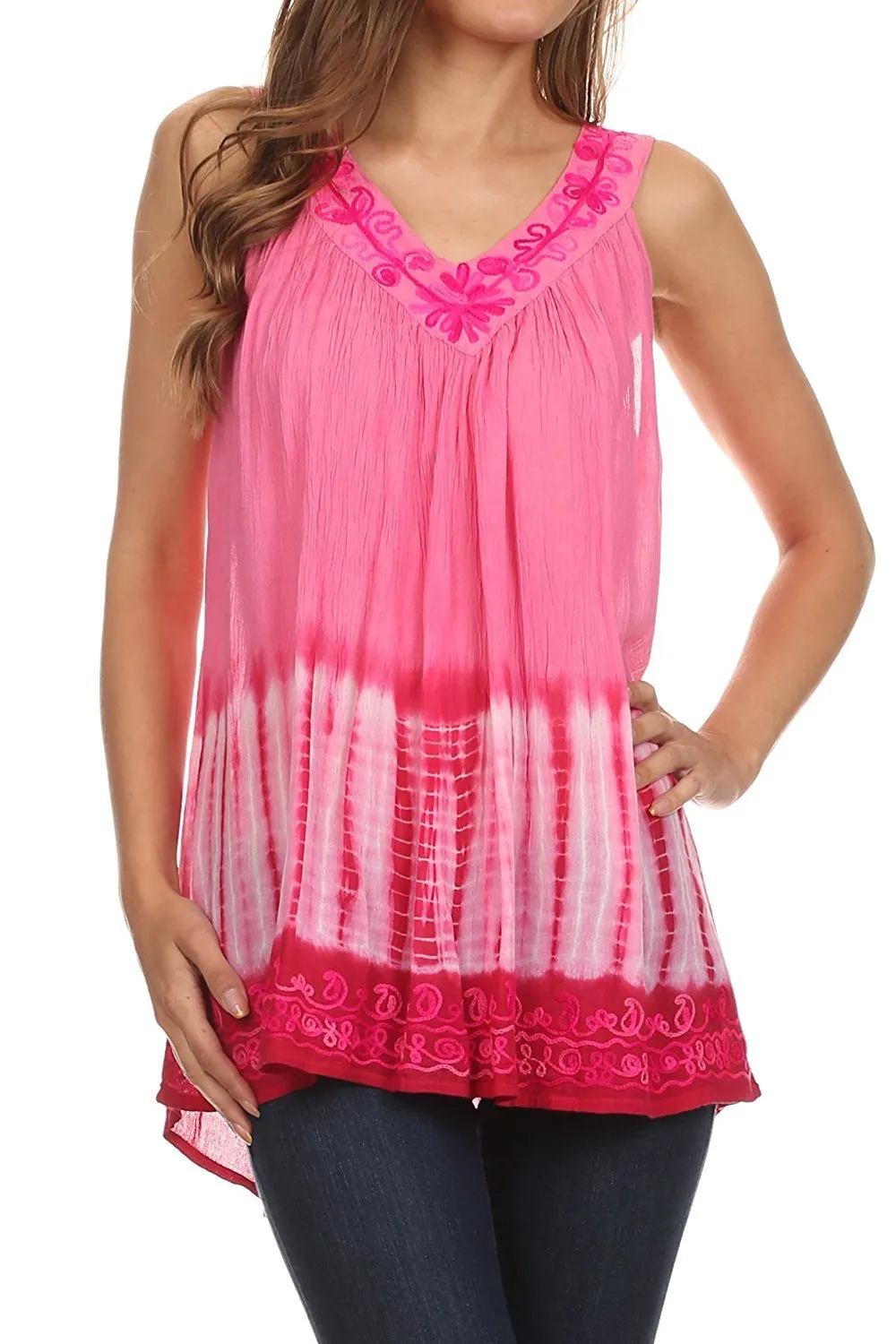 Sakkas Ombre Tie Dye Gauzy Crepe Sleeveless Relaxed Fit Top / Blouse