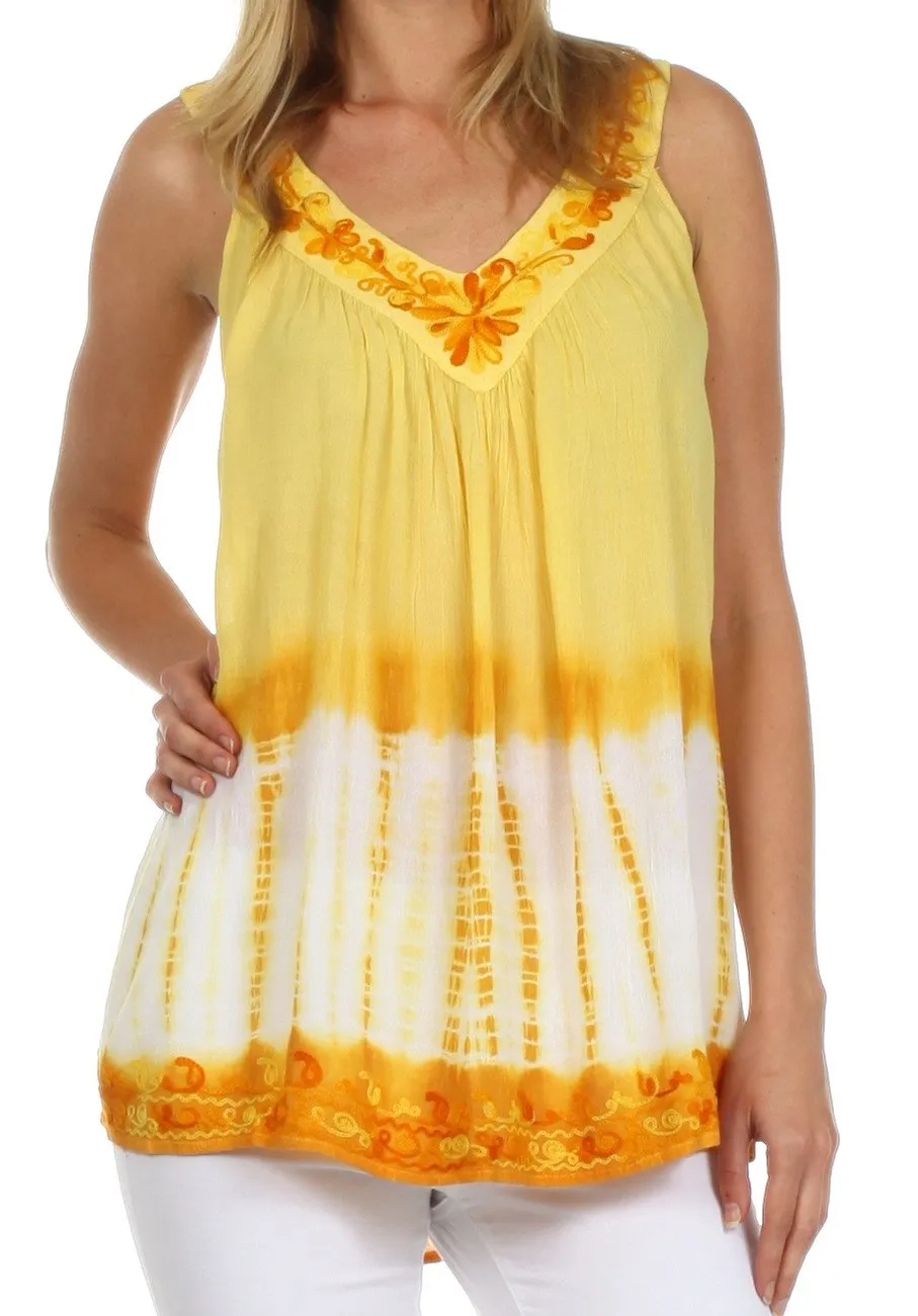 Sakkas Ombre Tie Dye Gauzy Crepe Sleeveless Relaxed Fit Top / Blouse