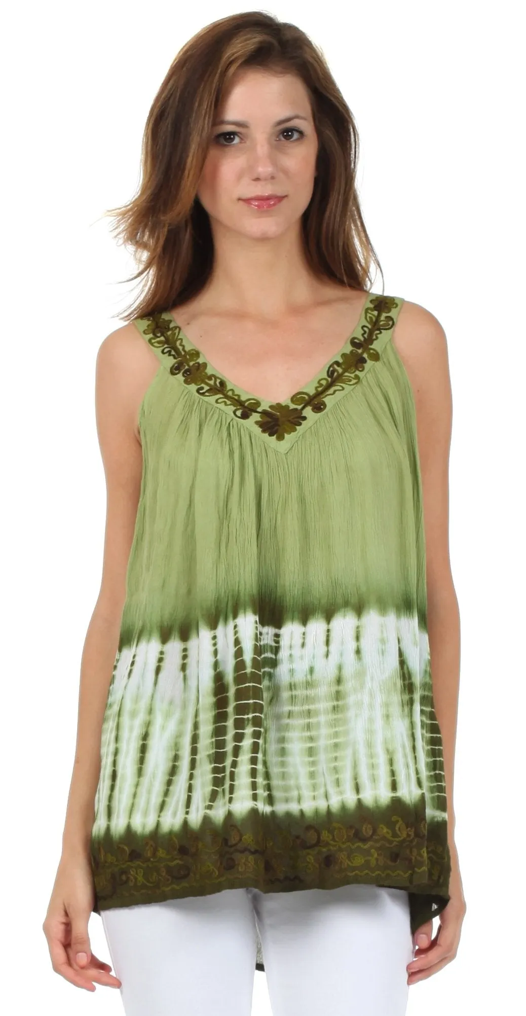 Sakkas Ombre Tie Dye Gauzy Crepe Sleeveless Relaxed Fit Top / Blouse