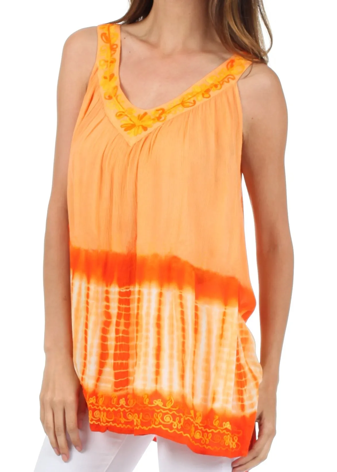 Sakkas Ombre Tie Dye Gauzy Crepe Sleeveless Relaxed Fit Top / Blouse