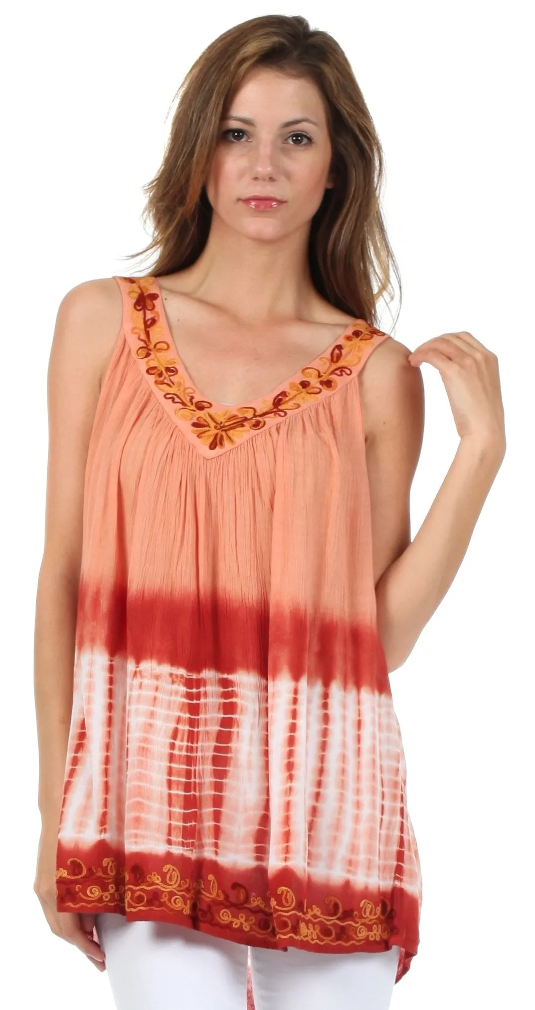 Sakkas Ombre Tie Dye Gauzy Crepe Sleeveless Relaxed Fit Top / Blouse