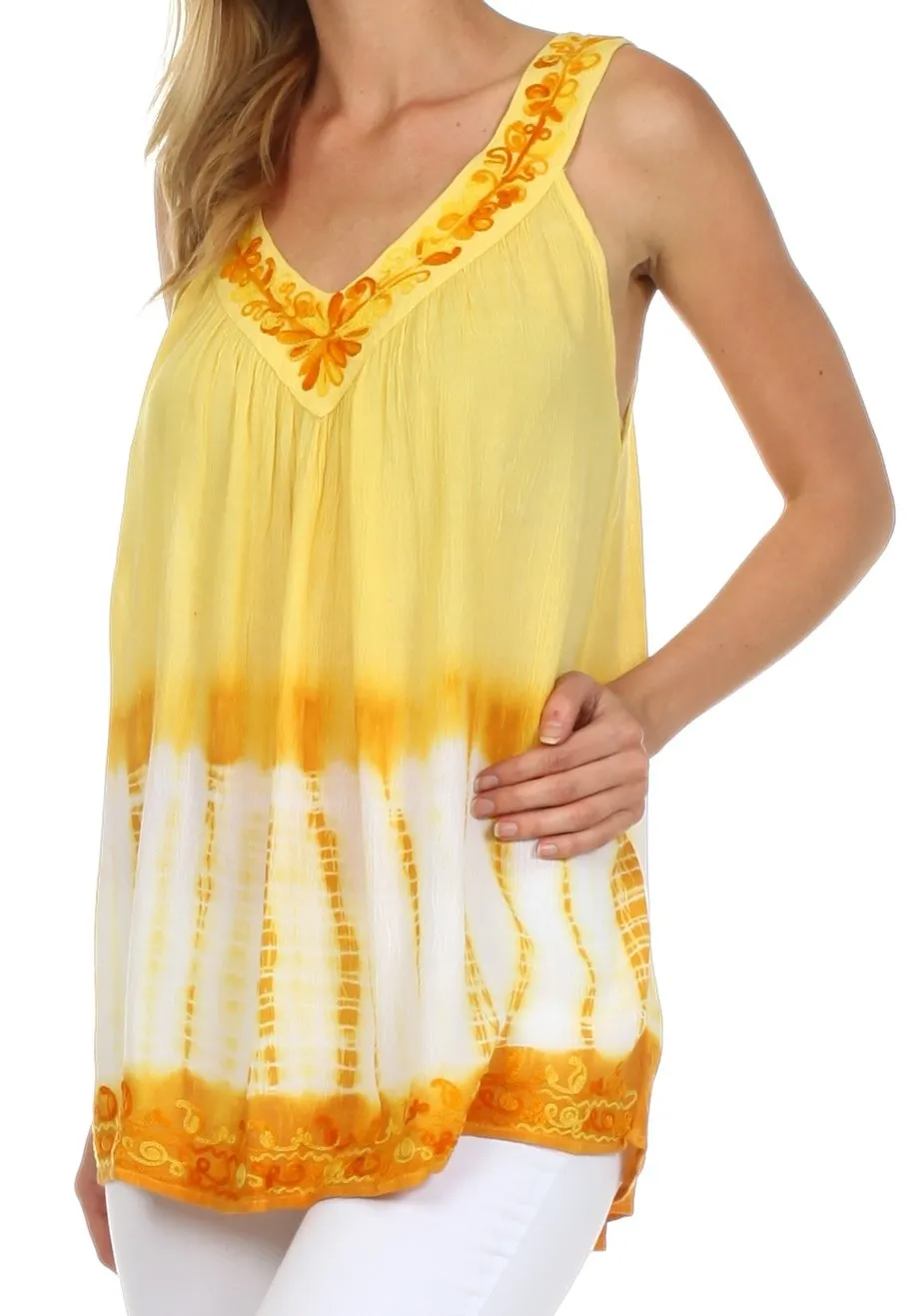 Sakkas Ombre Tie Dye Gauzy Crepe Sleeveless Relaxed Fit Top / Blouse