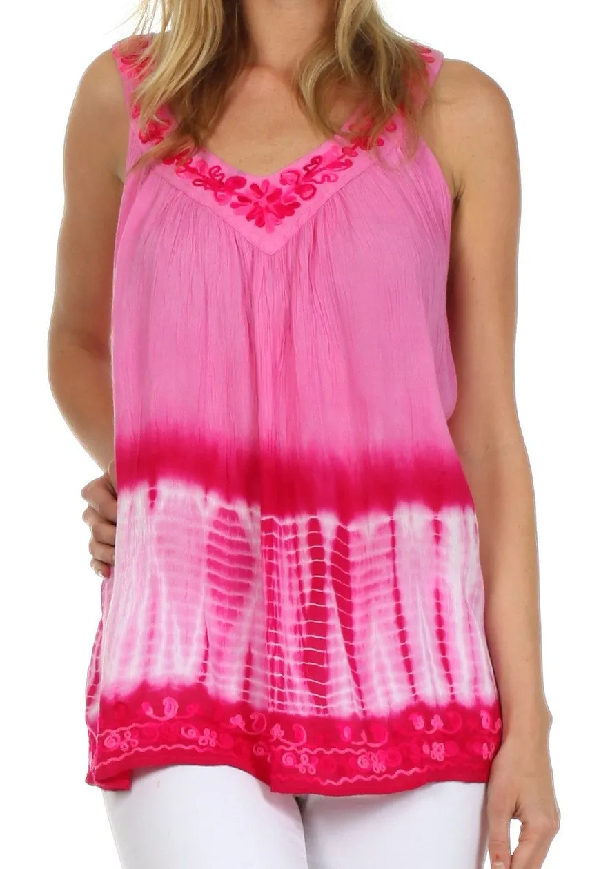 Sakkas Ombre Tie Dye Gauzy Crepe Sleeveless Relaxed Fit Top / Blouse