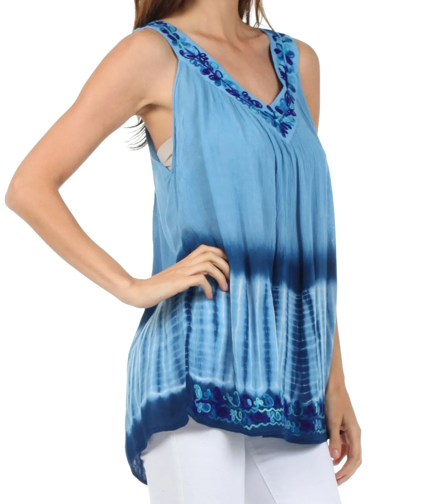 Sakkas Ombre Tie Dye Gauzy Crepe Sleeveless Relaxed Fit Top / Blouse