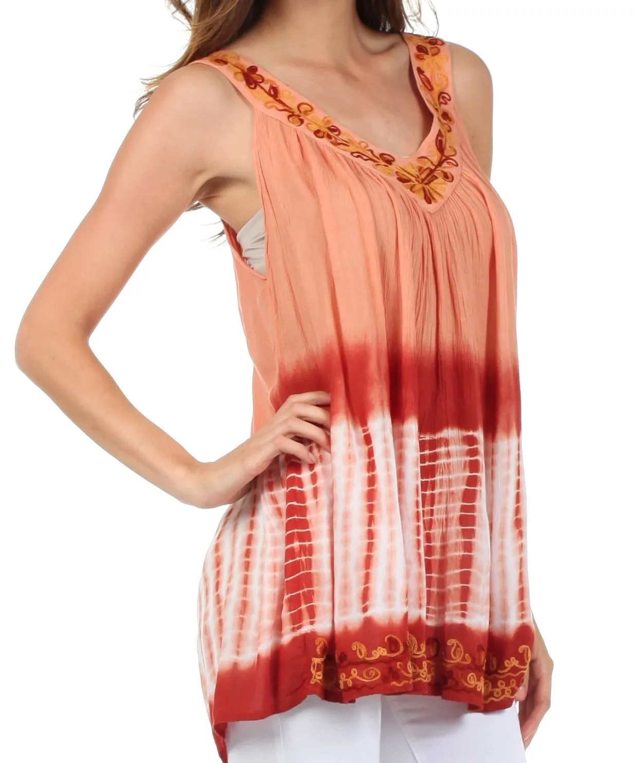 Sakkas Ombre Tie Dye Gauzy Crepe Sleeveless Relaxed Fit Top / Blouse