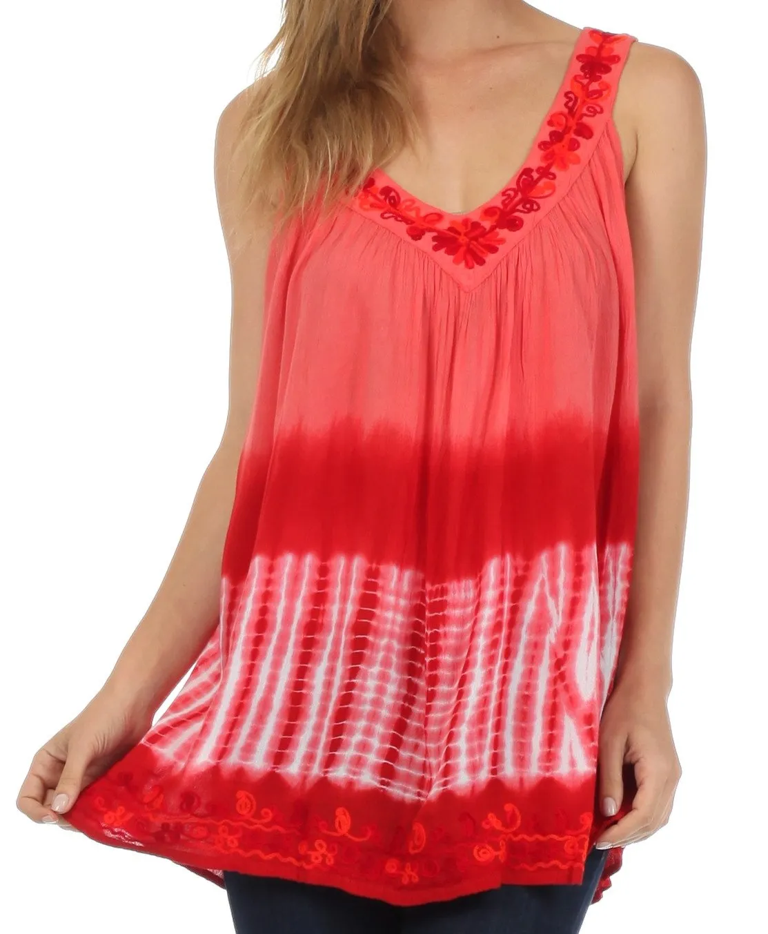 Sakkas Ombre Tie Dye Gauzy Crepe Sleeveless Relaxed Fit Top / Blouse