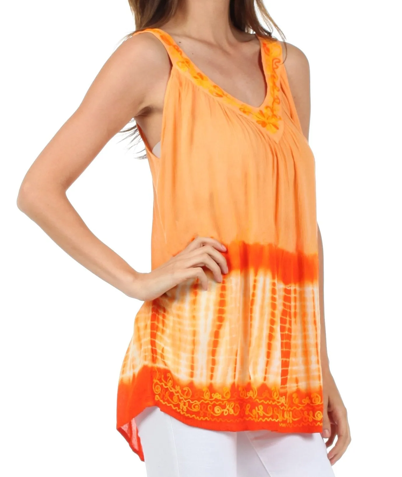 Sakkas Ombre Tie Dye Gauzy Crepe Sleeveless Relaxed Fit Top / Blouse