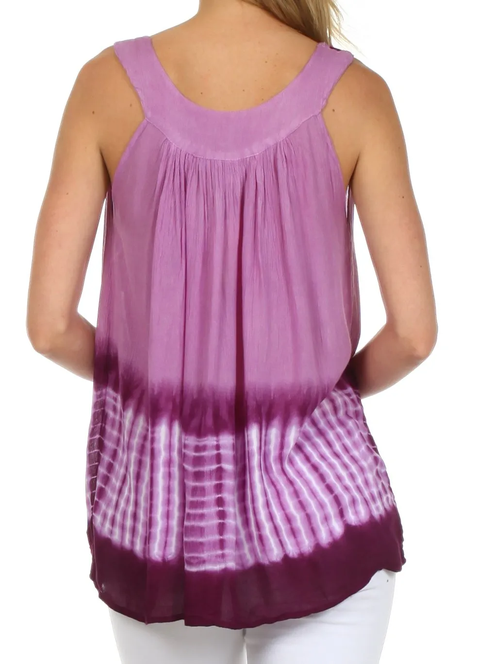 Sakkas Ombre Tie Dye Gauzy Crepe Sleeveless Relaxed Fit Top / Blouse