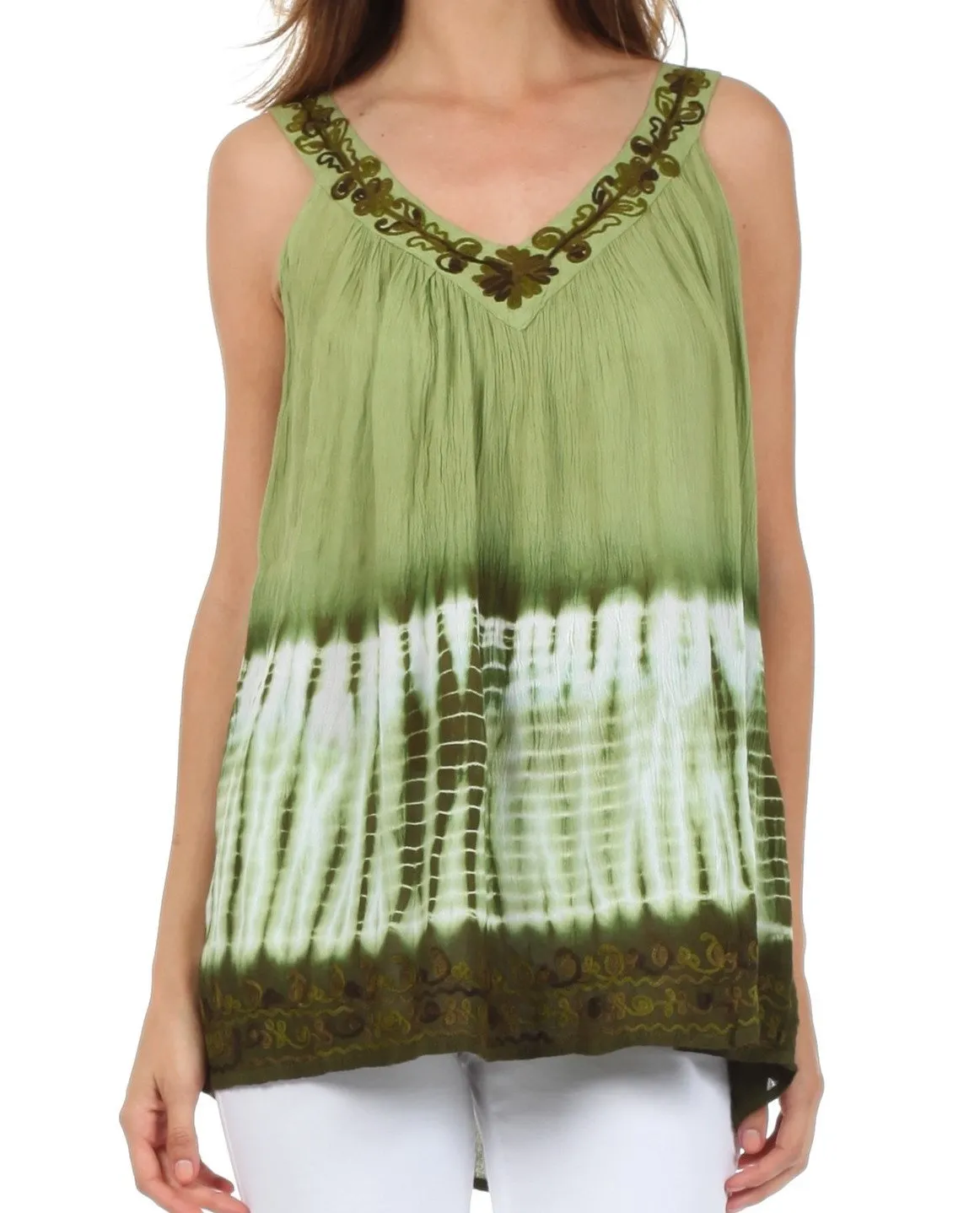 Sakkas Ombre Tie Dye Gauzy Crepe Sleeveless Relaxed Fit Top / Blouse