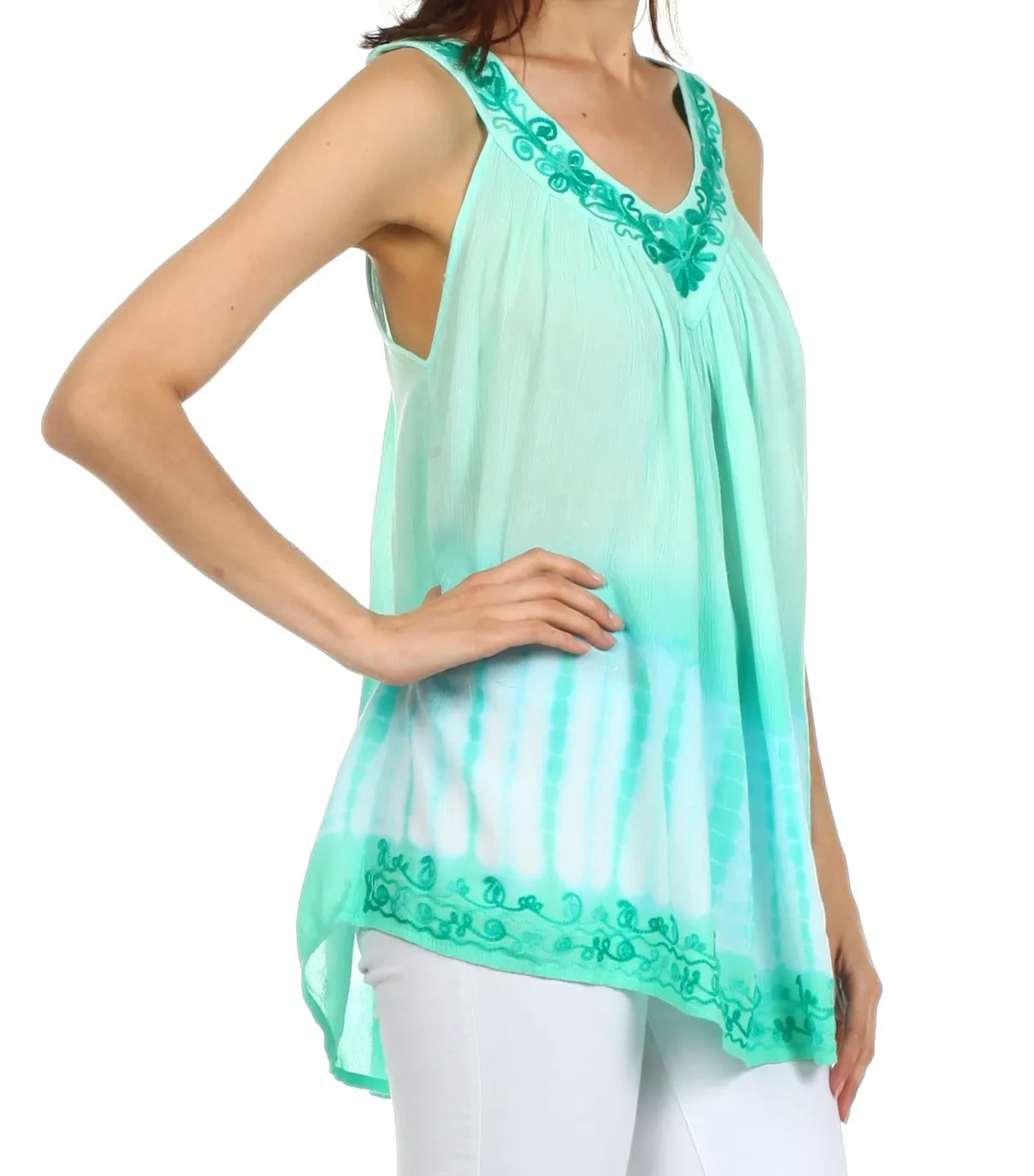 Sakkas Ombre Tie Dye Gauzy Crepe Sleeveless Relaxed Fit Top / Blouse