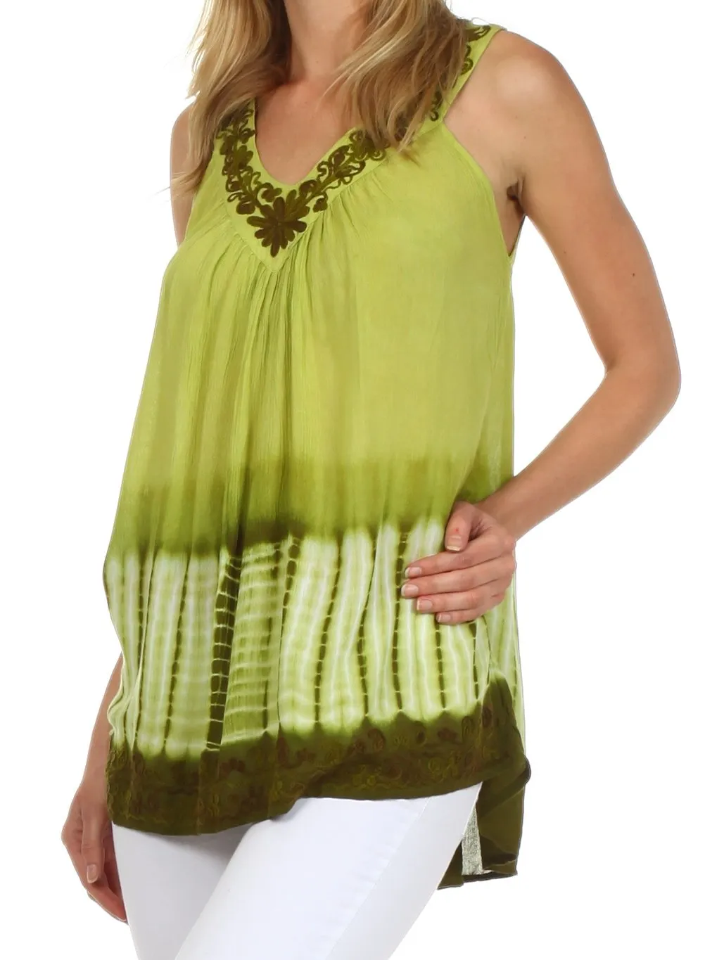 Sakkas Ombre Tie Dye Gauzy Crepe Sleeveless Relaxed Fit Top / Blouse