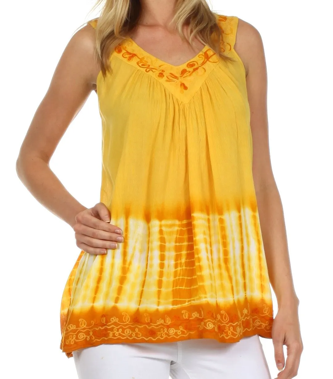 Sakkas Ombre Tie Dye Gauzy Crepe Sleeveless Relaxed Fit Top / Blouse