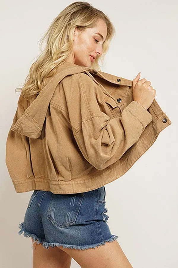 SALE- Greta Cropped   Hooded Denim Jacket