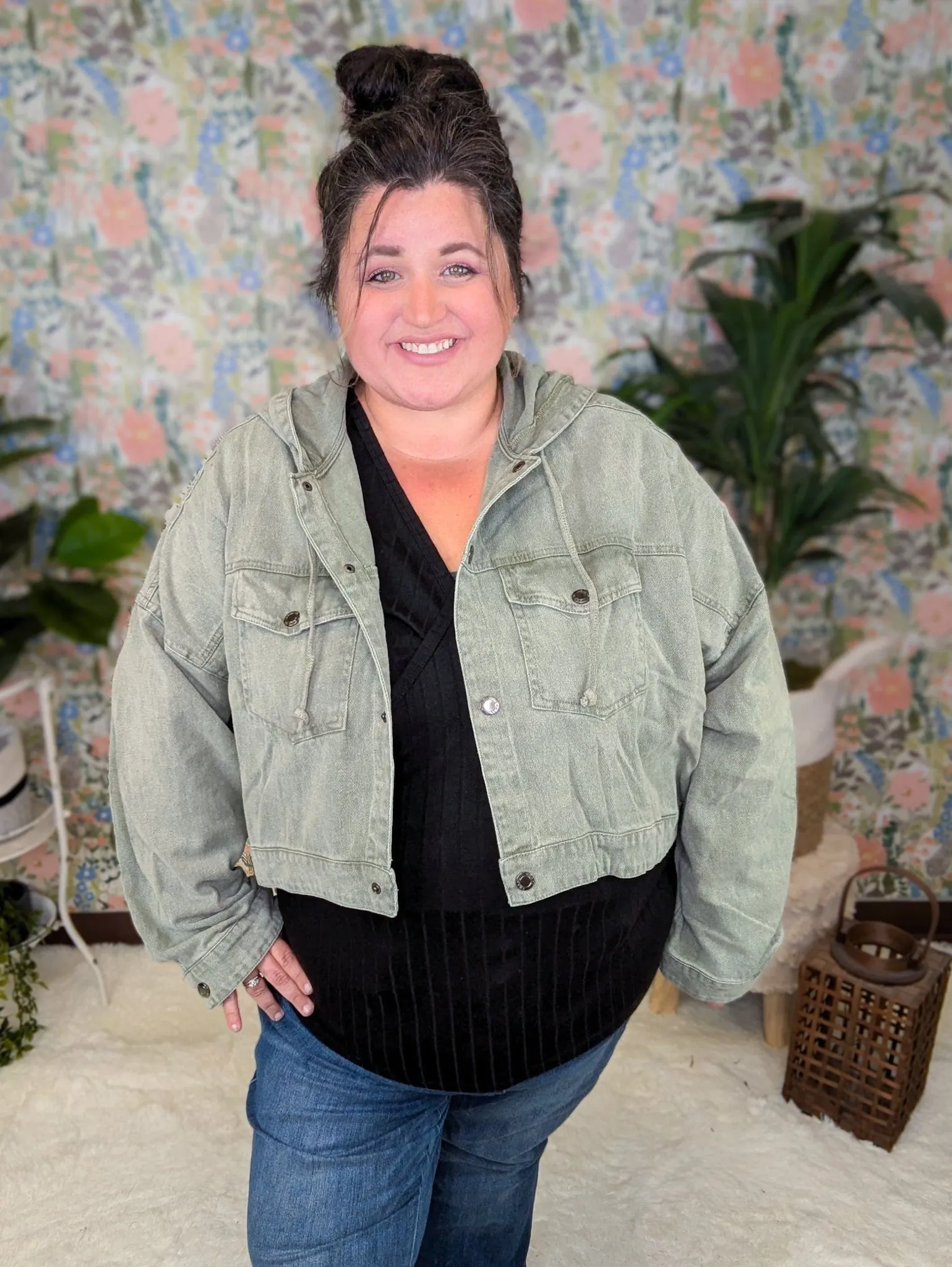SALE- Greta Cropped   Hooded Denim Jacket
