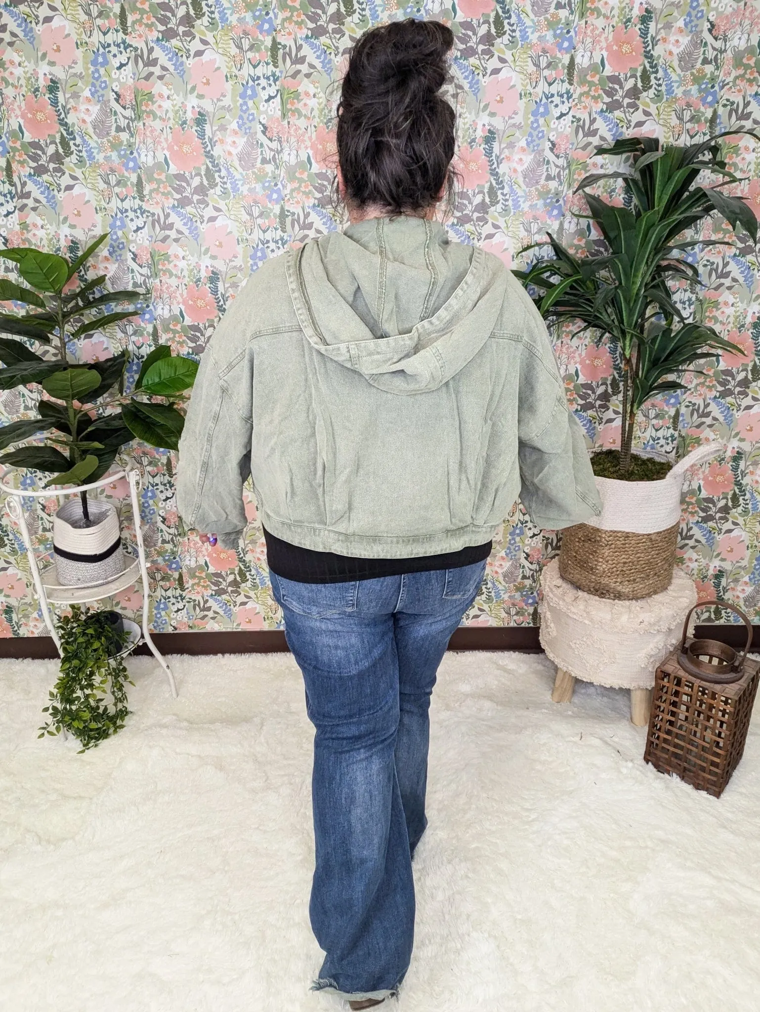 SALE- Greta Cropped   Hooded Denim Jacket